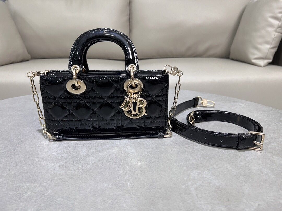 Lady dior bag black patent cannage calfskin