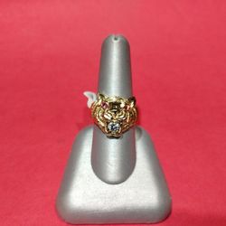 10k Solid Yellow Gold Tiger Head Ring