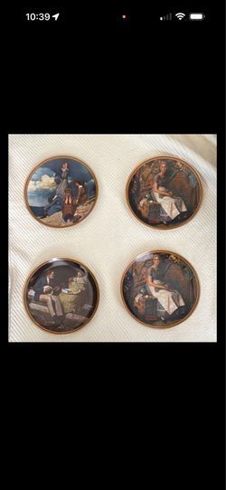 Knowles Norman Rockwell Early American Father Porcelain Plates Set of 4 4in