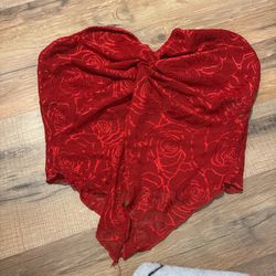 Red Strapless Floral Top
