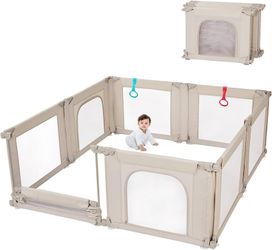 ONLY $85: Baby Playpen, Shape &Size Adjustable Large Playard for Babies and Toddlers, 79x71, Beige