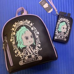 Bioworld (similar to Loungefly) Beetlejuice Halloween Mini Backpack and Matching Wallet - Both NWTs  