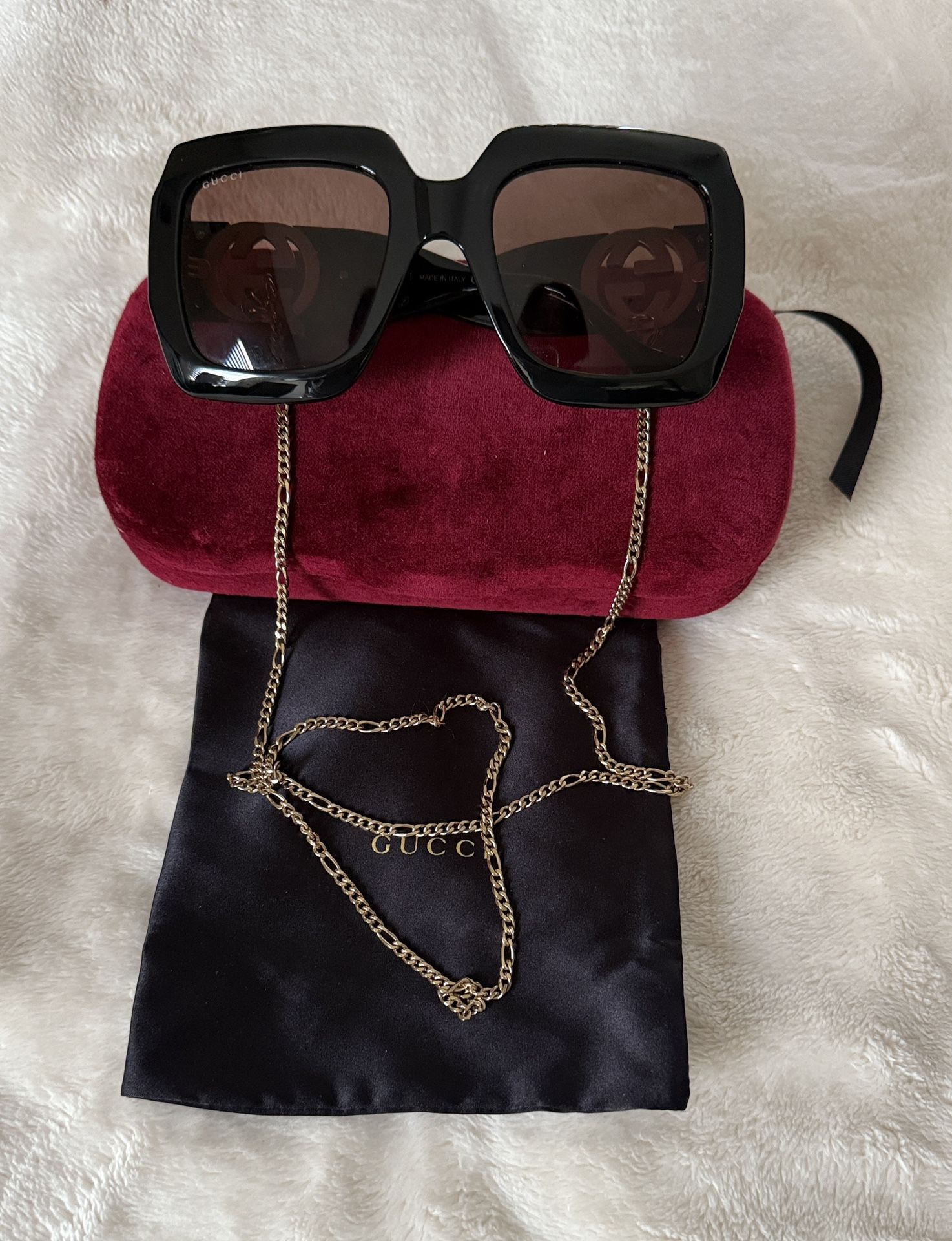 Gucci Black Sunglasses with Gold Chain Accent