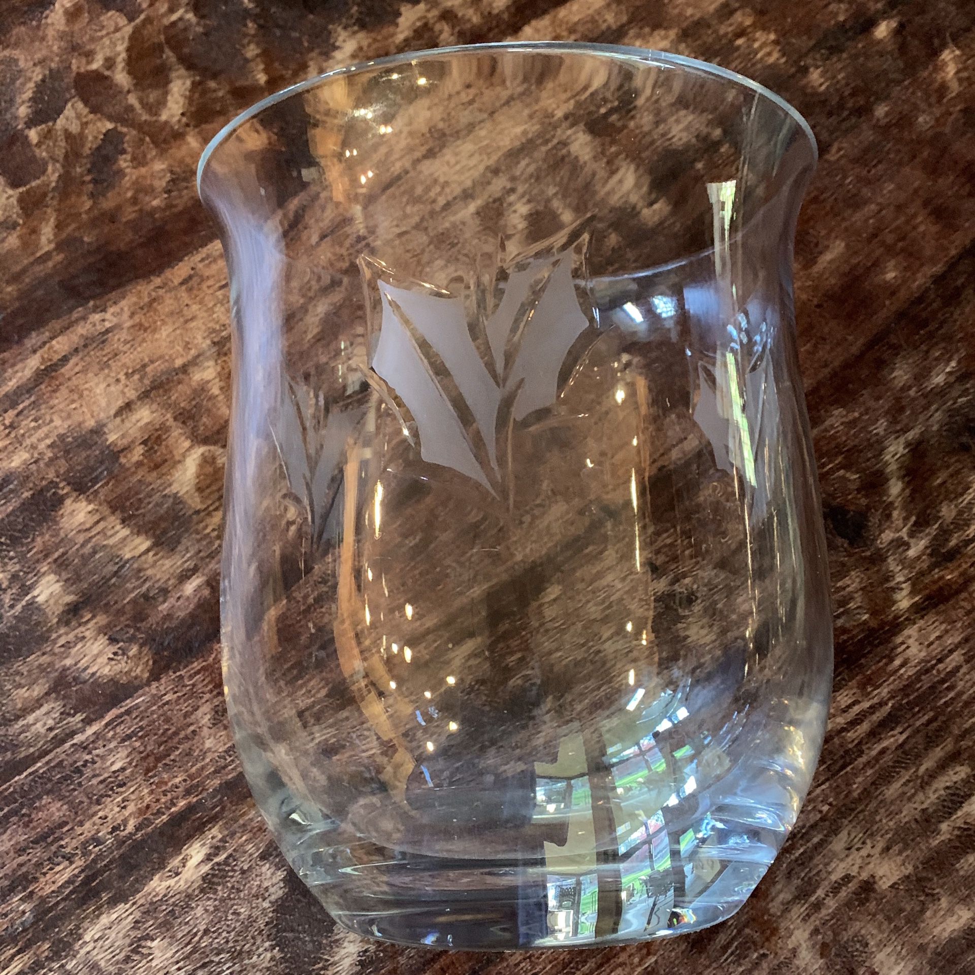 Vintage Rogaska Crystal Vase etched with Holly leaves.