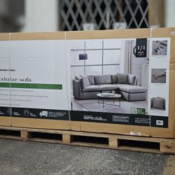Gray Transitional Modular Fabric Sofa with Storage Ottoman