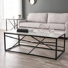 50" Black And White Faux Marble and Metal Geo Rectangular Coffee Table
