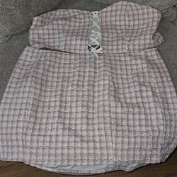 Curve Plus Size 2 Piece Pink Rose Tweed Style Skirt And Top