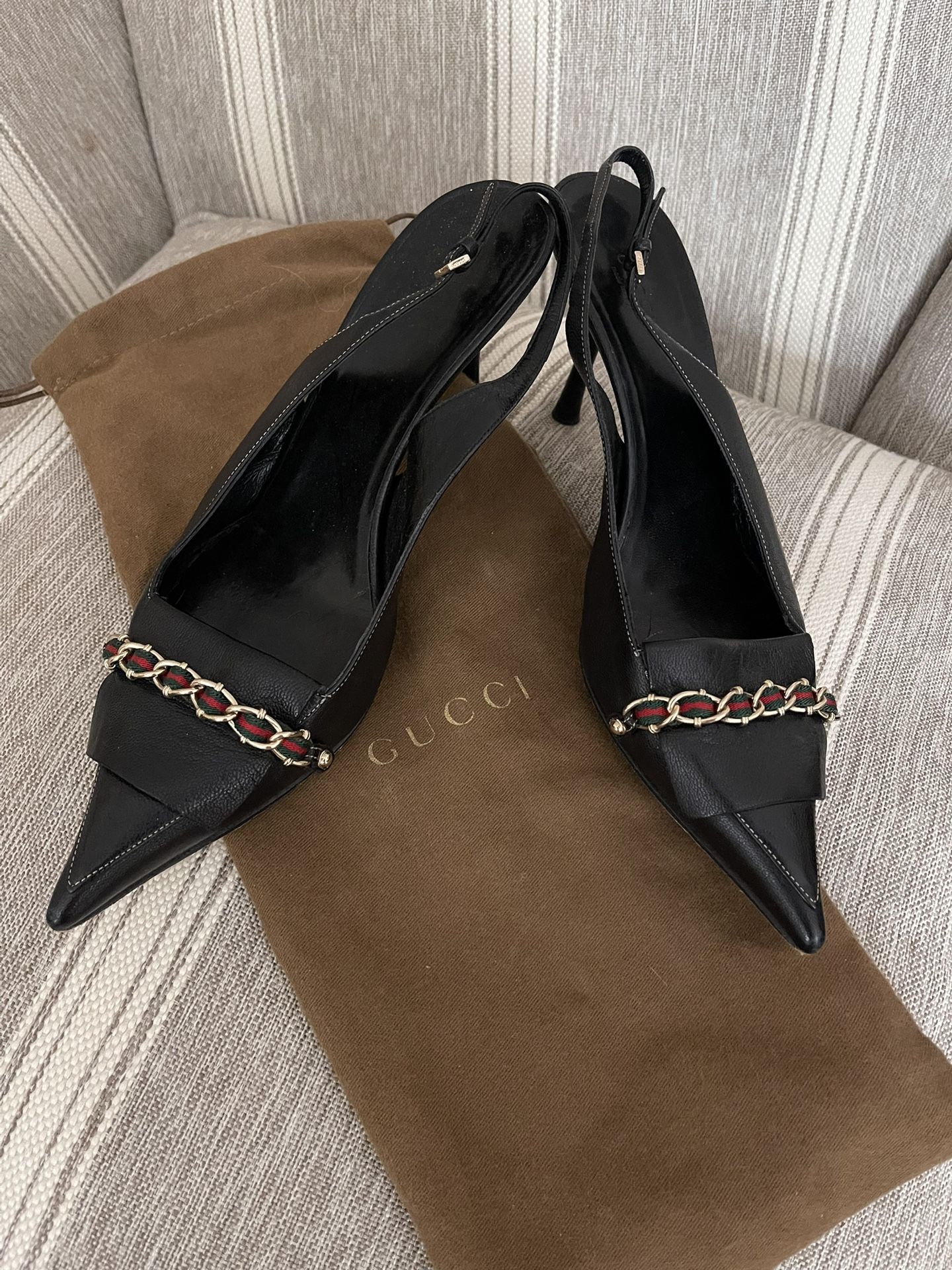 Black Gucci sling back heels