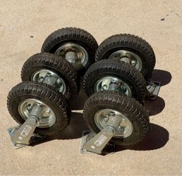 Six New Pneumatic Swivel Casters, 8 inch
