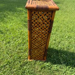 Vintage Bamboo & Rattan Pedestal Plant Stand