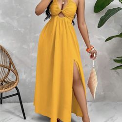 Yellow Summer Vacation Dress (XL) – Fits 1X/2X