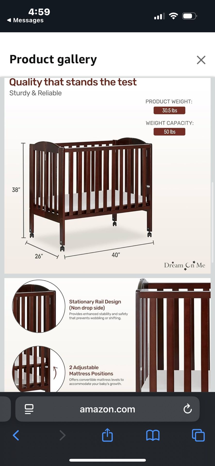 BRAND NEW: Dream On Me 2-in-1 Folding Portable Compact Mini Baby Crib