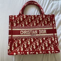 Christian Dior Red Canvas Tote