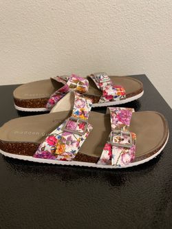 Madden Girl Women's Brando Slide Sandal Red MLT Flora US Size 7 M Colorful
