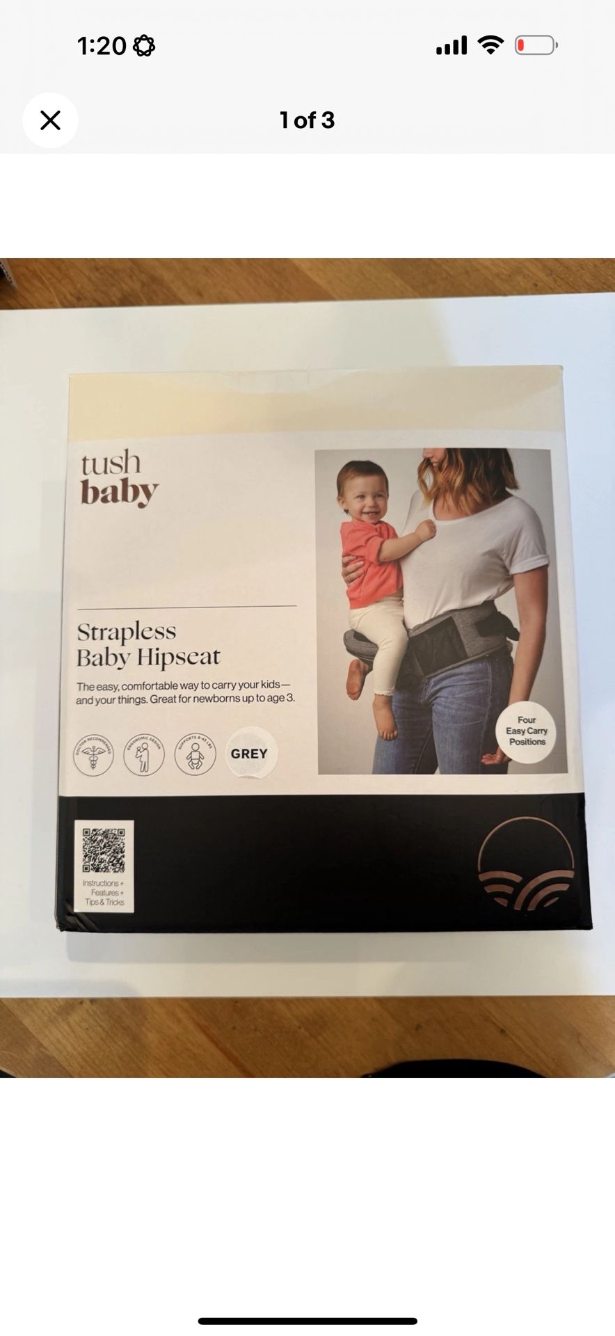 NEW Tushbaby Hip Seat Baby Carrier Gray Belt Pockets NIB