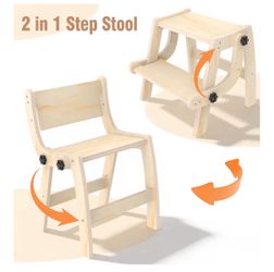 NEW 2 in 1 Toddler Wooden Step Stool Chair