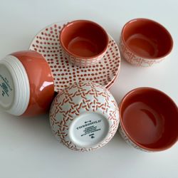Bowls and Plates, saucers orange kitchen serving dishes 