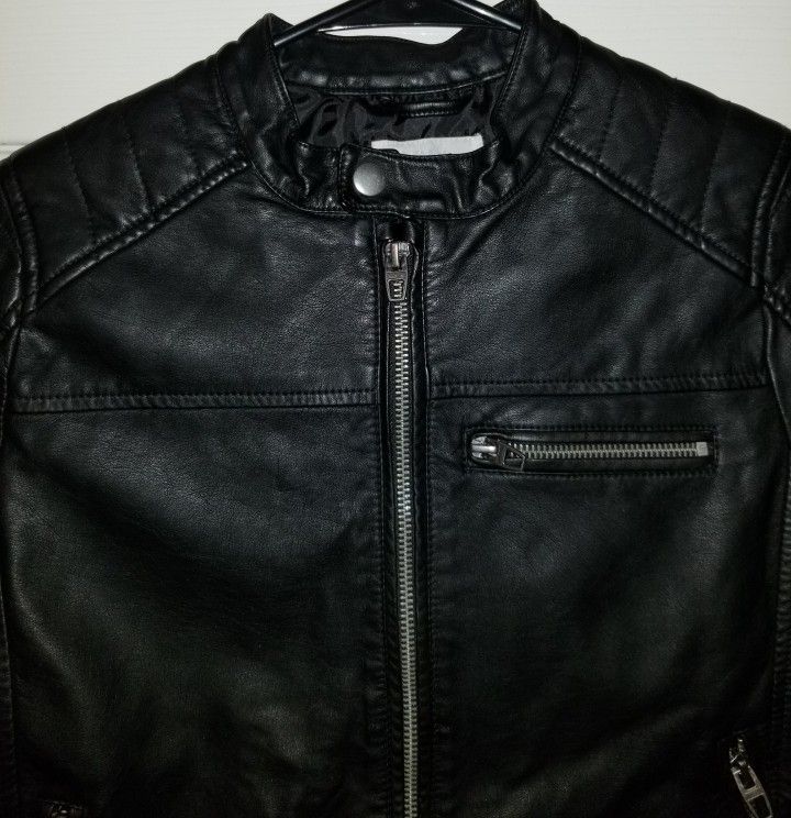 Zara Faux Black Leather Jacket Kids Size 9 Excellent Used Condition Like New
