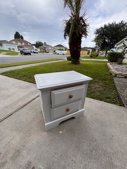 White Wood Nightstand with Two Drawers
