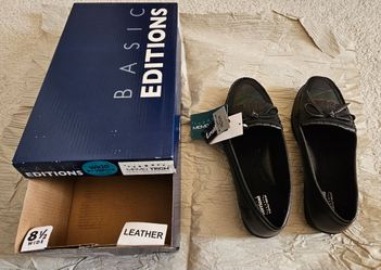 Basic Editions Women's Eloise Leather 8.5 Wide Width Moccasin - Black Multi BRAND NEW
