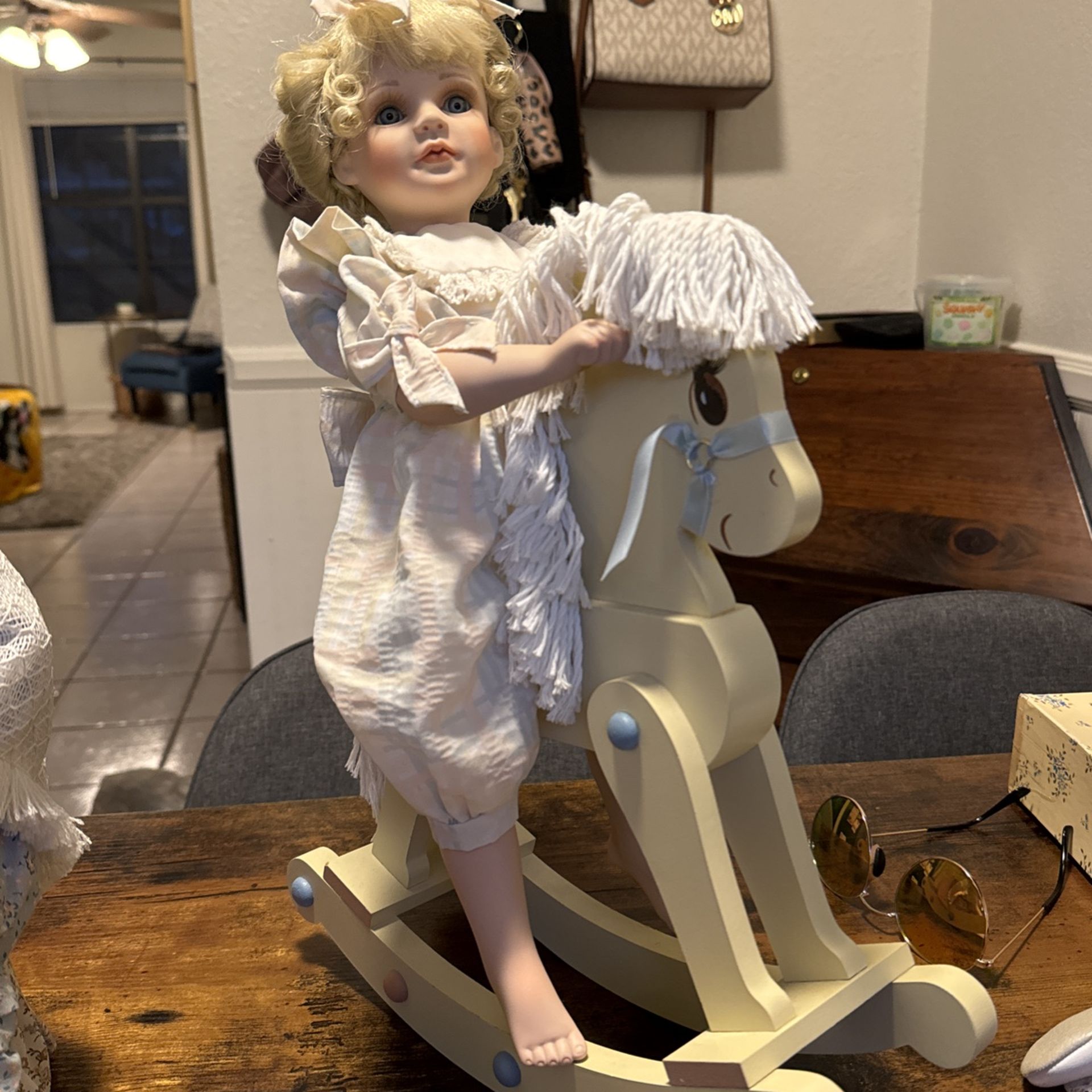 Amy Hamilton Collection Porcelain Doll With Rocking Horse