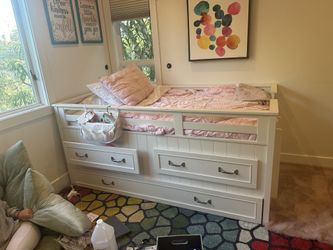 White or Blue Wooden Captain's Bed with Storage Drawers from Pottery Barn