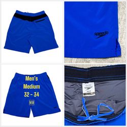 Men's Speedo Medium 32 - 34 Swim Shorts Trunks Board Hybrid Royal Blue Black New