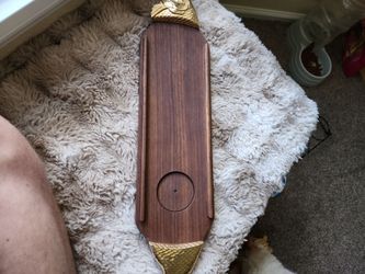 vintage 1960s Mid-Century Modern Ted Arnold Ltd. wood and gold-plated metal fish serving board/tray
