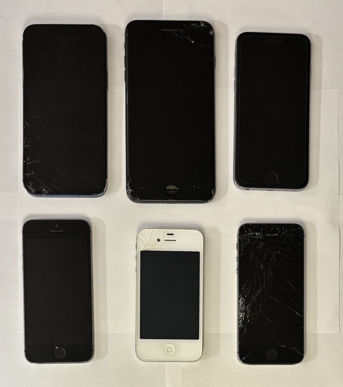6x Apple iPhone Lot - 4S, 5S, 6, 8+, X, 12, 15 - ALL Unlocked + Clean IMEI Guaranteed - Cracked Screen Broken Need Repair