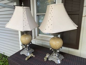 Pair of Decorative Table Lamps with Studded Shades