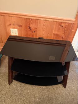 Black Glass 3-Tier TV Stand with Wood Legs