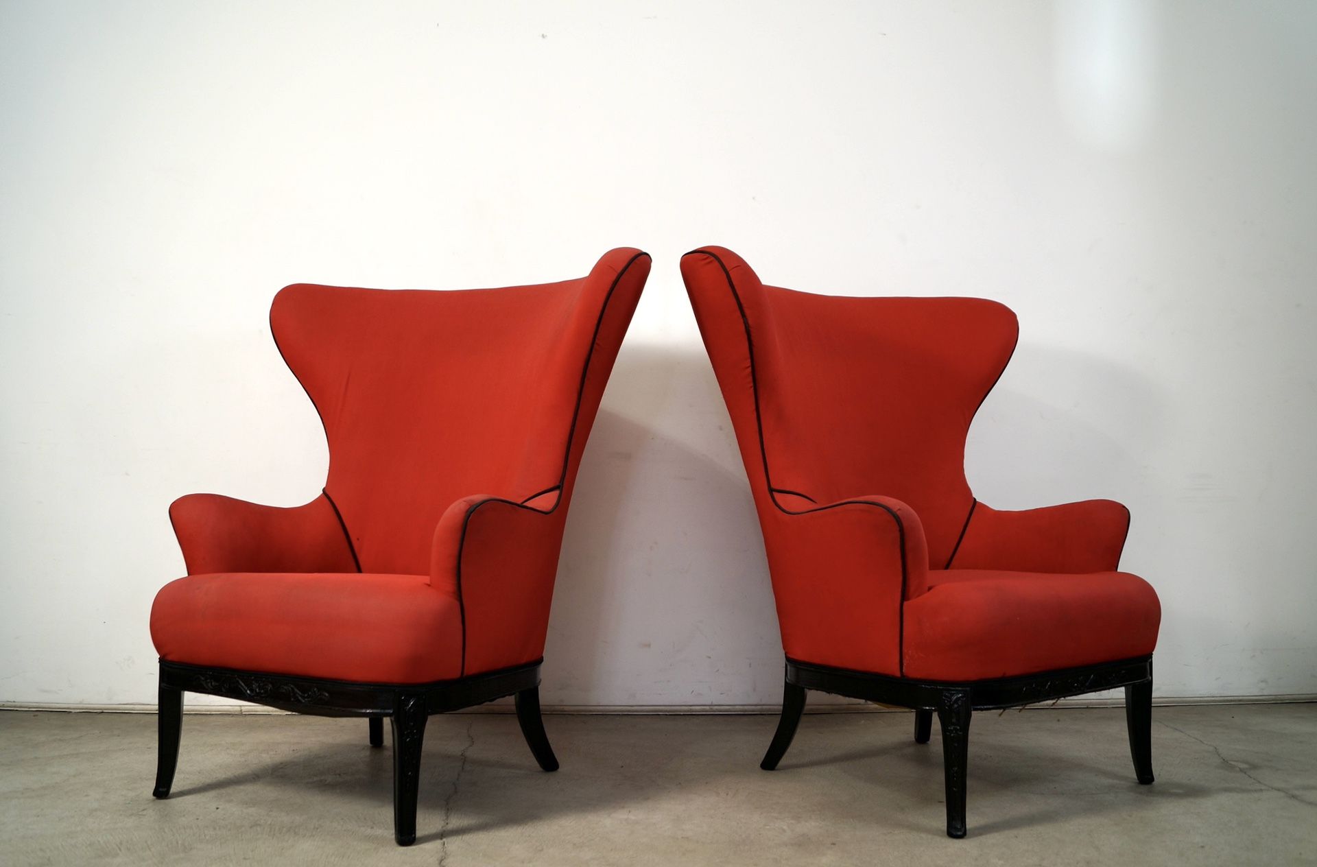 Pair Of 1930βs Antique Hollywood Regency Wingback Chairs