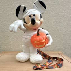 Disney Mickey Mouse Halloween Mummy Popcorn Bucket Holding Jack-O-Lantern