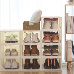 New In Box 12 Shoe Storage Box Plastic Stackable Shoe Container Off White  