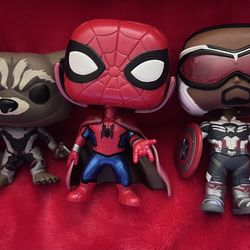 Rocket Spider-Man and Captain America bobble head funko pops