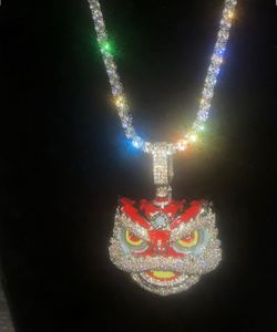 18 k Gold-plated Chinese Lion Pendant & Tennis Chain 