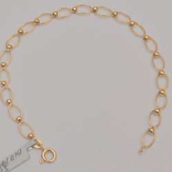 14k Yellow Gold Ladies Ball Oval Link chain Bracelet 7.25" 3.2 grams ITALY