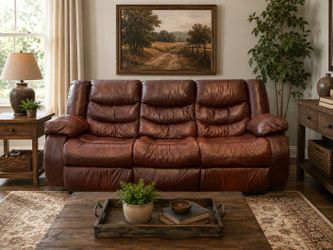 Premium Brown Leather 3-Seat Reclining Sofa – Dual Recliners