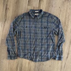 Lucky Brand Classic Fit Mens Size L Blue Gray Plaid Long Sleeve  