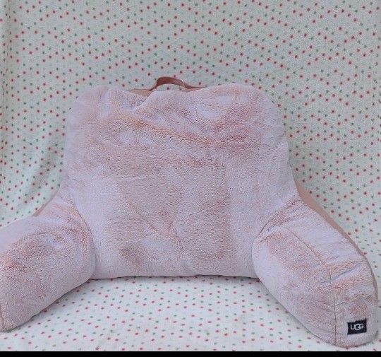 UGG Casey Frosted Sherpa Pink/White Plush Fleece Backrest Pillow 39” X 19”