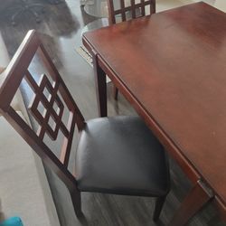 Leather Chairs, Solid Wood Table 