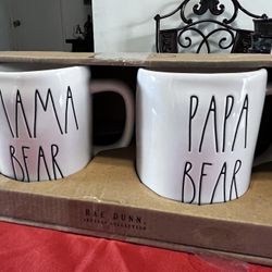 Rae Dunn Large Capacity Mama Bear Papa Bear White  Coffee/ Tea Mug