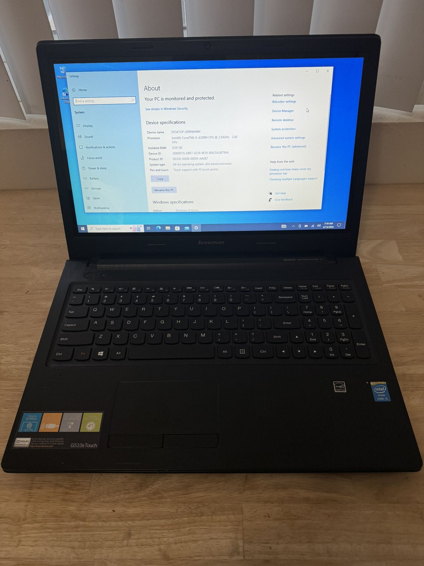 Lenovo G510s Touch Screen Laptop i5-4200M 2.5Ghz, 8GB RAM, 256 SSD