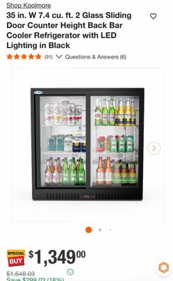 Shop Koolmore 35 in. W 7.4 cu. ft. 2 Glass Sliding Door Counter Height Back Bar Cooler Refrigerator with LED Lighting in Black