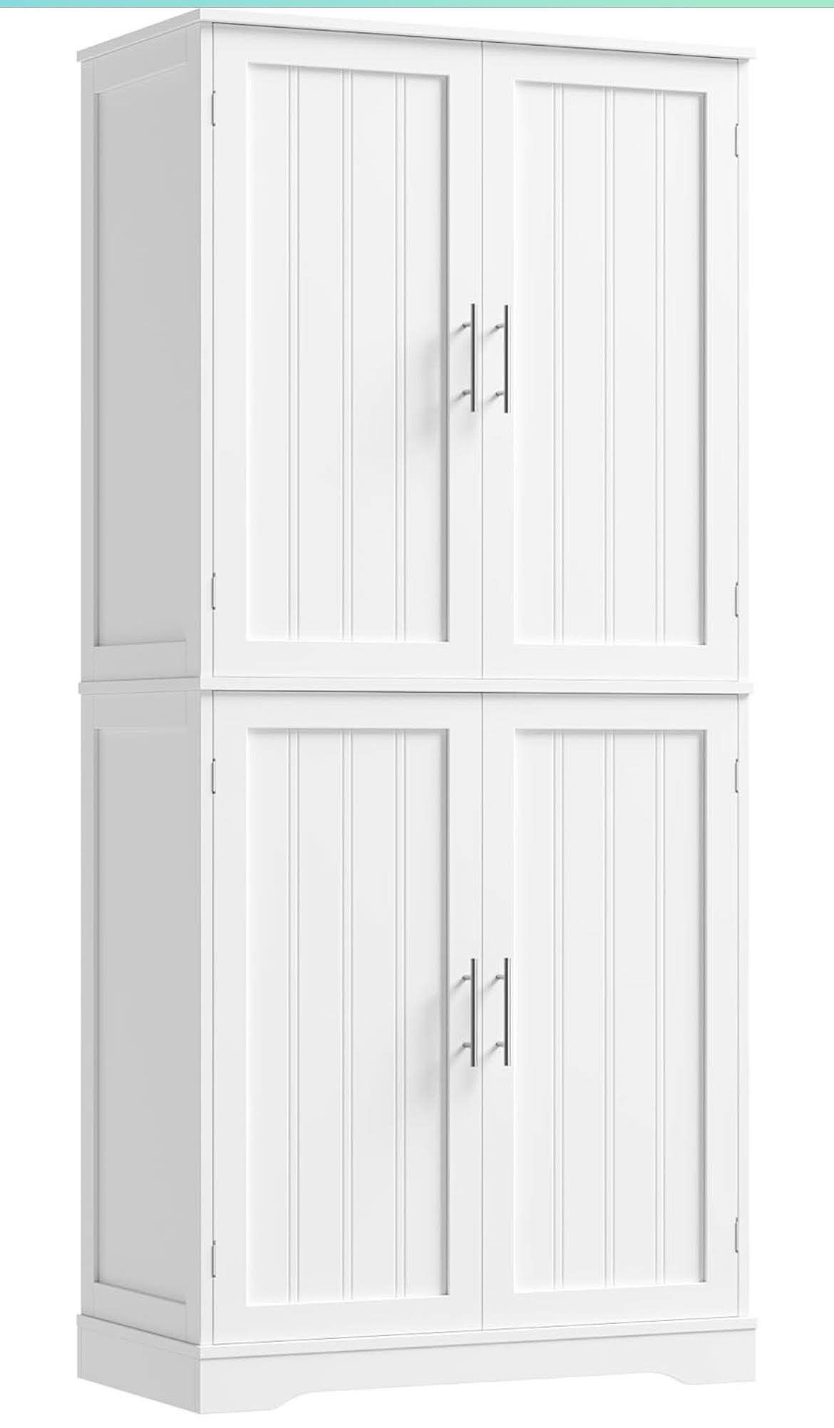 71.3" Tall Kitchen Pantry Storage Cabinet, Modern Kitchen Hutch with Storage Shelves, Food Pantry with Door & Silver Handle, Freestanding Cupboard for