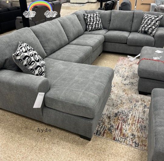 AP🎉 Gray Huge Sectional Couch With Chaise// Financing & Delivery