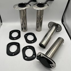 (4 pieces) 90° Gasket Flush Mount Fishing Rod Holders with Rubber Cap, Stainless Steel