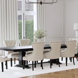 Florence Beige 9-Piece 126-inch Extension Dining Table Set