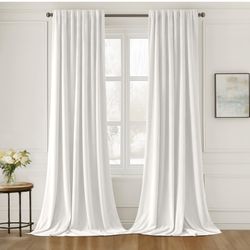 MIULEE White Velvet Curtains 90 inches Long 2 Panels - Luxury Pinch Pleated Room Darkening Window Drapes for Bedroom Living Room Thermal Insulated Sup