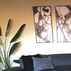Large Faux Plant And Modern Canvas Set